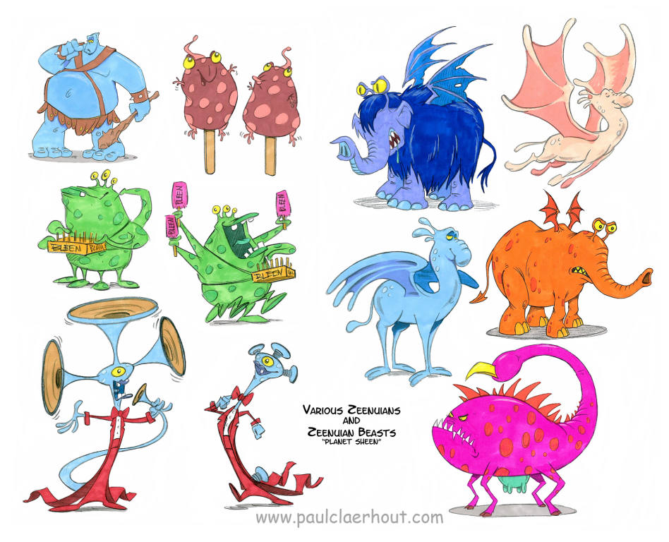 Various characters that populate the planet Zeenu on PLANET SHEEN. 